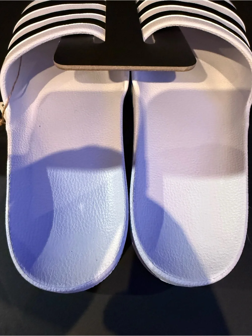 adidas White Slide Sandals with Black Stripes